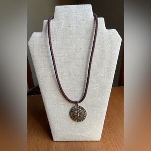 Ralph Lauren Chaps Bohemian Brown Medallion Braided Cord Necklace 18"